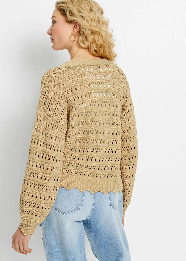 Cárdigan con patrón calado Beige nuevo