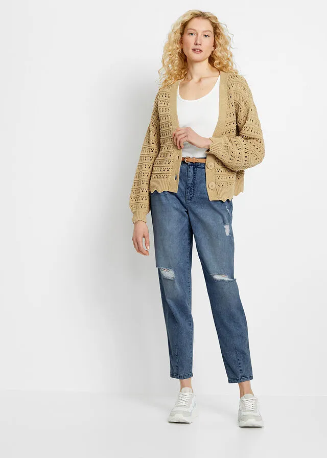 Cárdigan con patrón calado Beige nuevo
