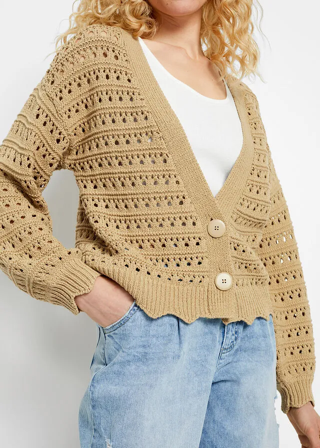 Cárdigan con patrón calado Beige nuevo