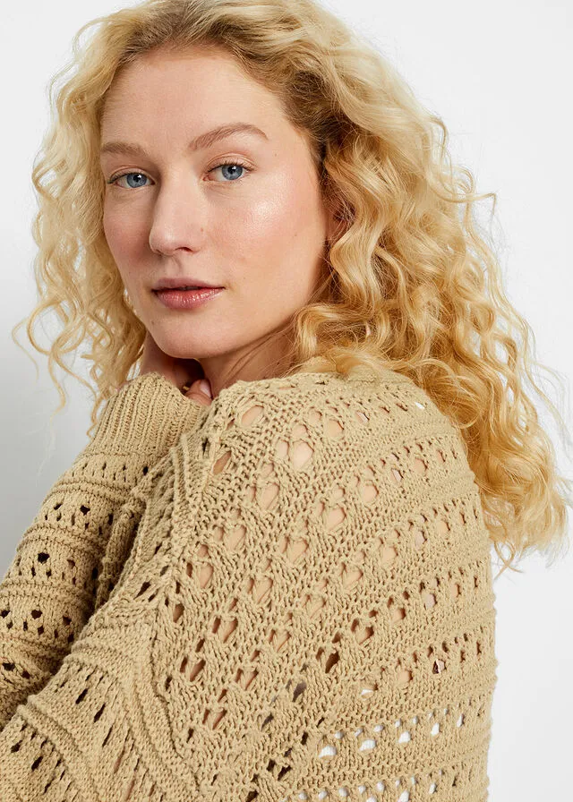 Cárdigan con patrón calado Beige nuevo