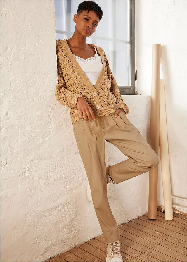 Cárdigan con patrón calado Beige nuevo
