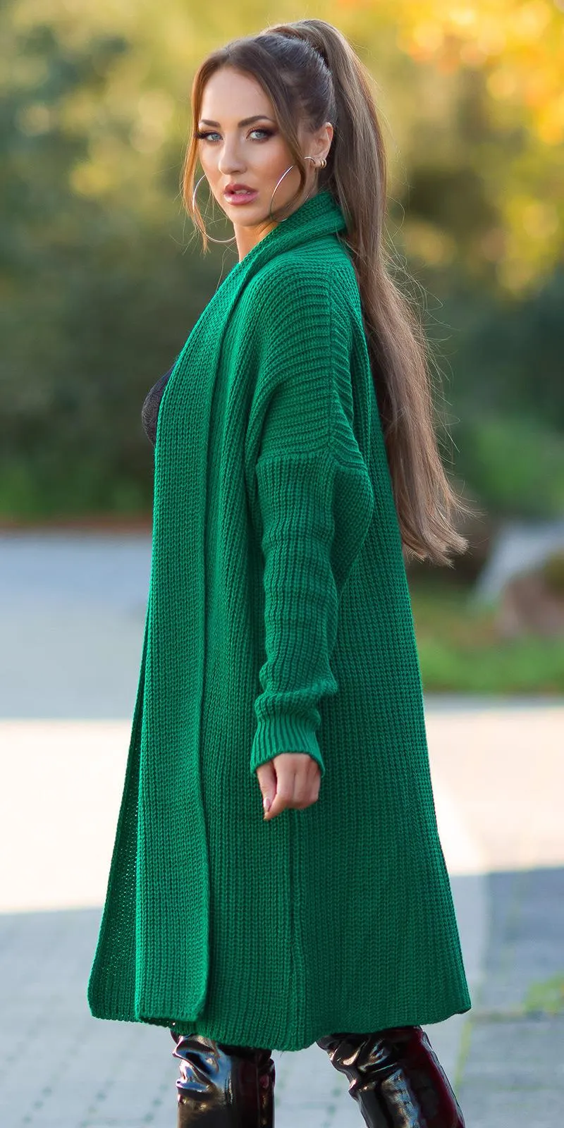 Cárdigan largo de punto verde