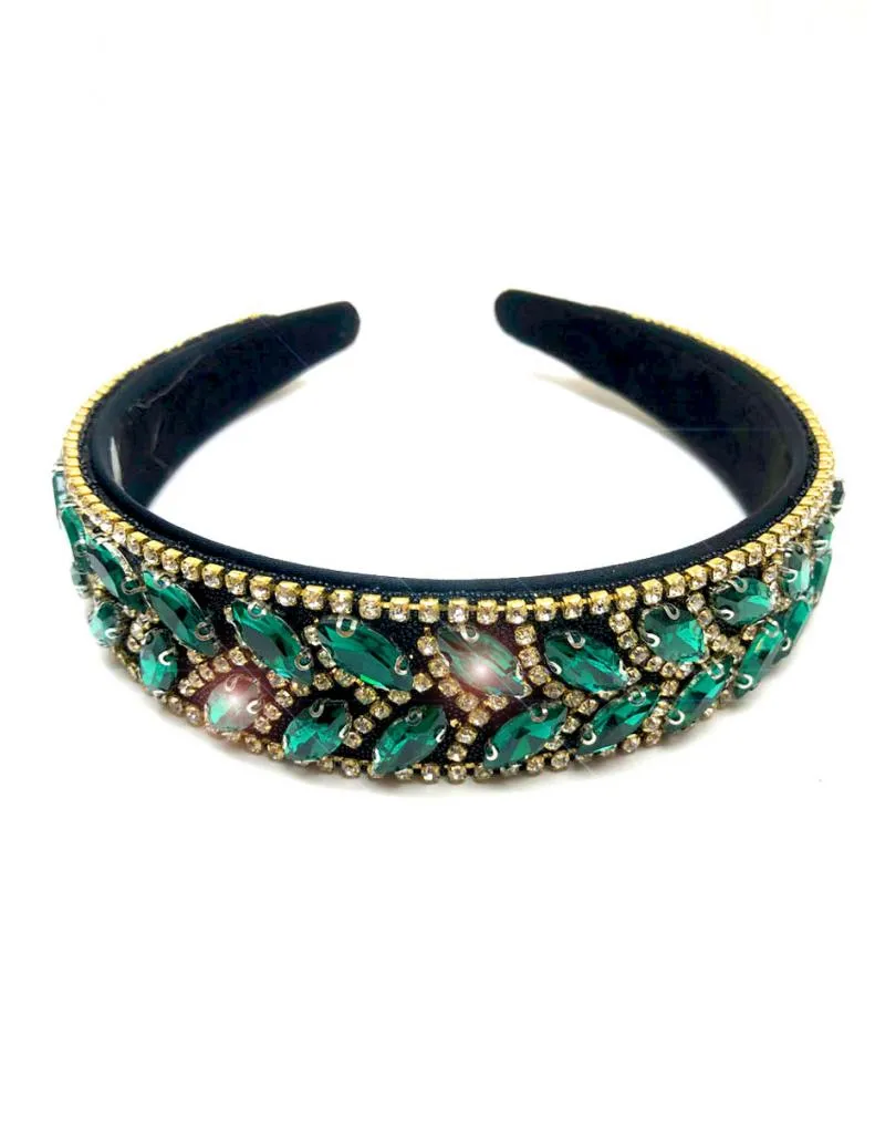 DIADEMAS VERDES DE FIESTA PARA INVITADA CON PEDRERIA DE CRISTAL