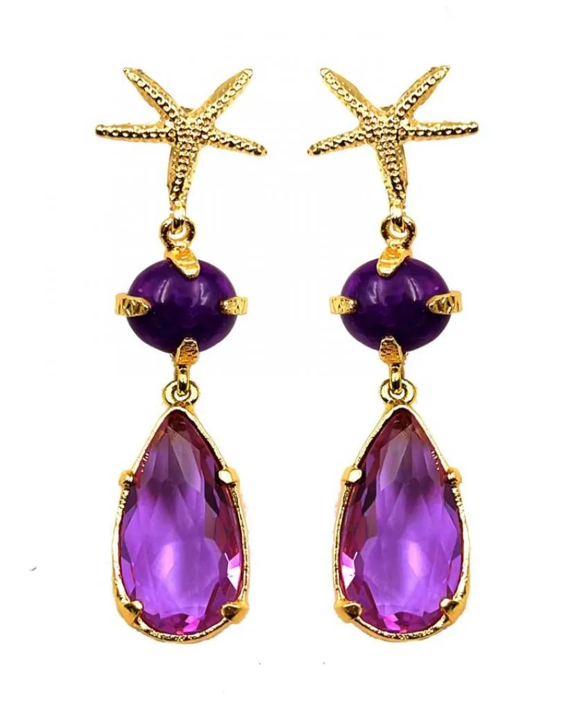 ELEGANTISIMOS PENDIENTES LARGOS DE PEDRERIA AMATISTA