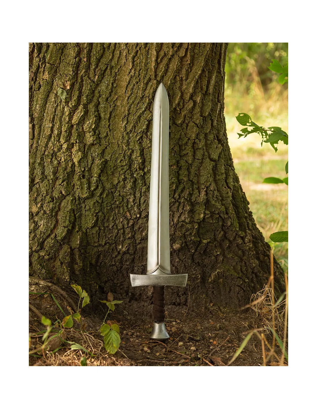 Espada medieval corta LARP modelo Norrick, acabado acero