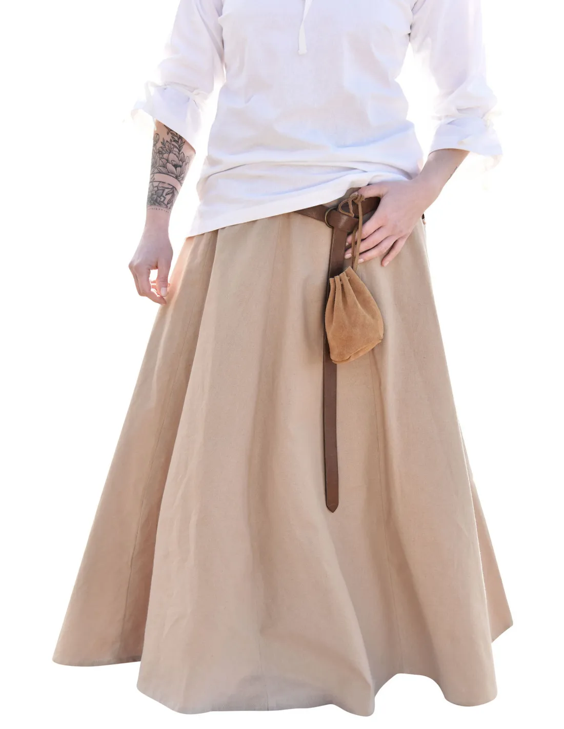 Falda medieval con corte ancho, marrón claro