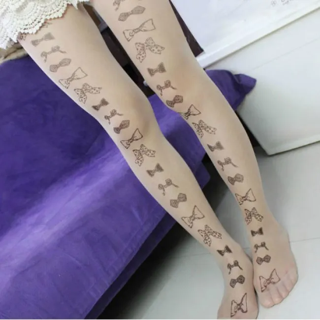 INVISIBLE TTATOO BOWKNOT SUPER THIN SILK STOCKINGS