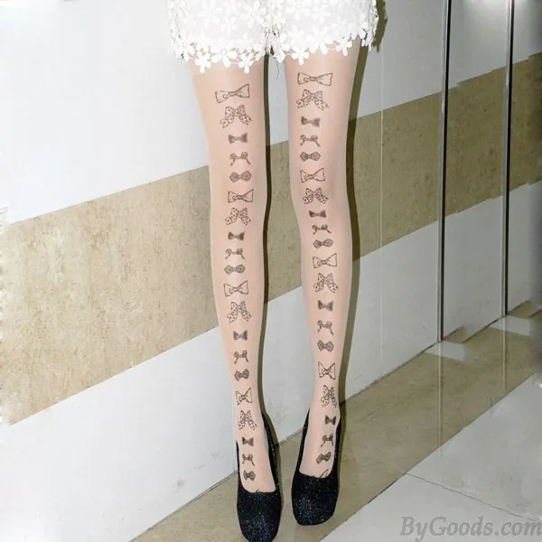 INVISIBLE TTATOO BOWKNOT SUPER THIN SILK STOCKINGS