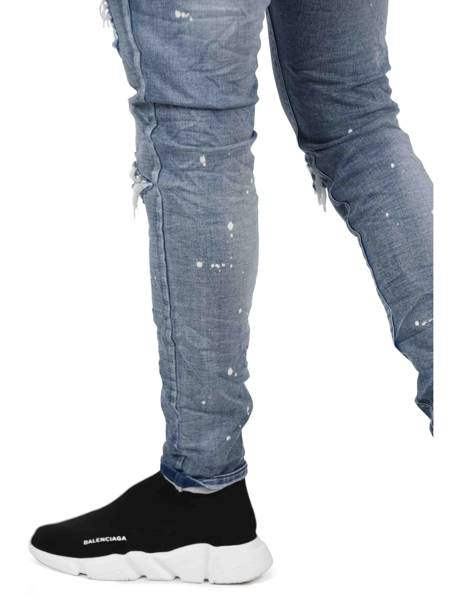 Jeans pitillo elásticos con lavado jaspeado