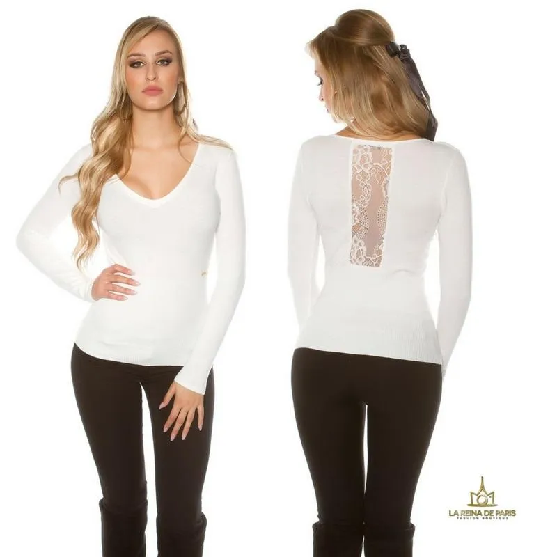 Jersey blanco básico con encaje 