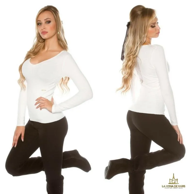 Jersey blanco básico con encaje 