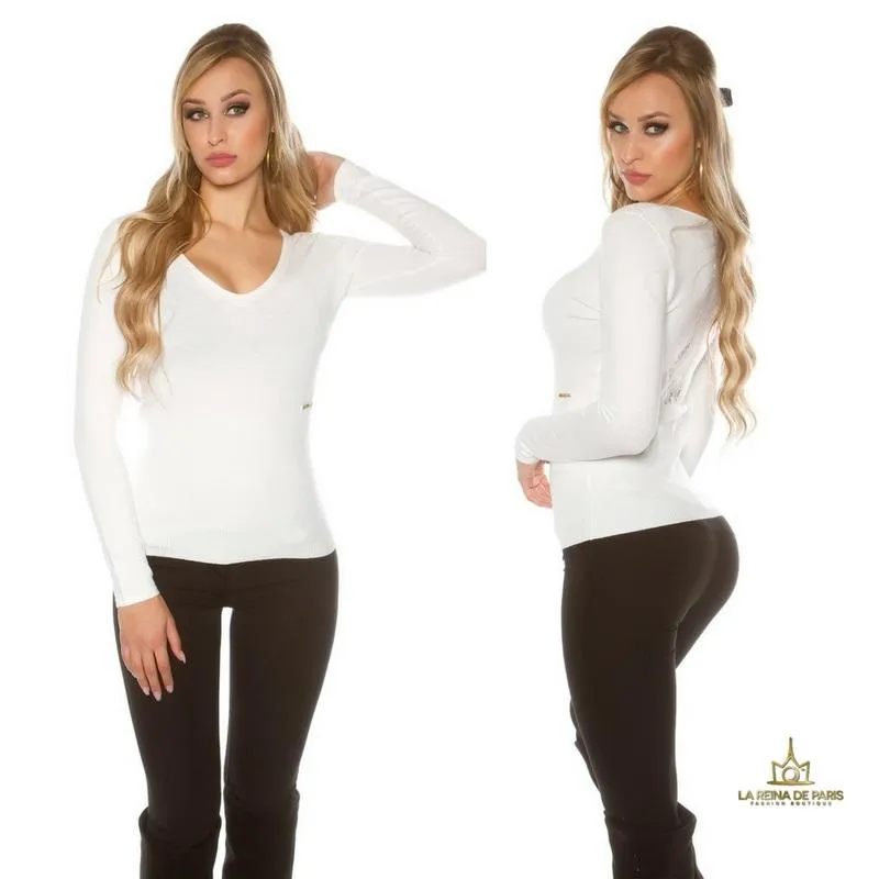Jersey blanco básico con encaje 