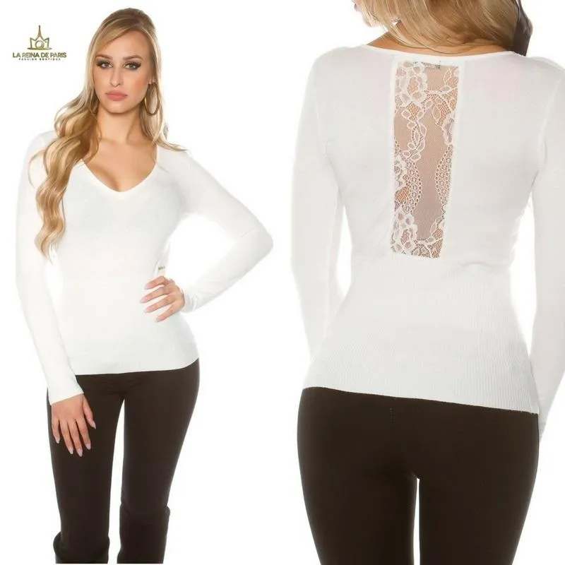 Jersey blanco básico con encaje 