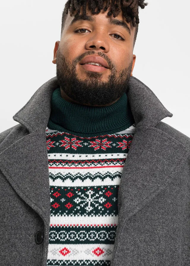 Jersey con cuello alto y patrón nórdico Verde intenso con patrón nórdico