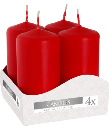 Juego de 4 Velas Pilar 40X60 mm ROJO