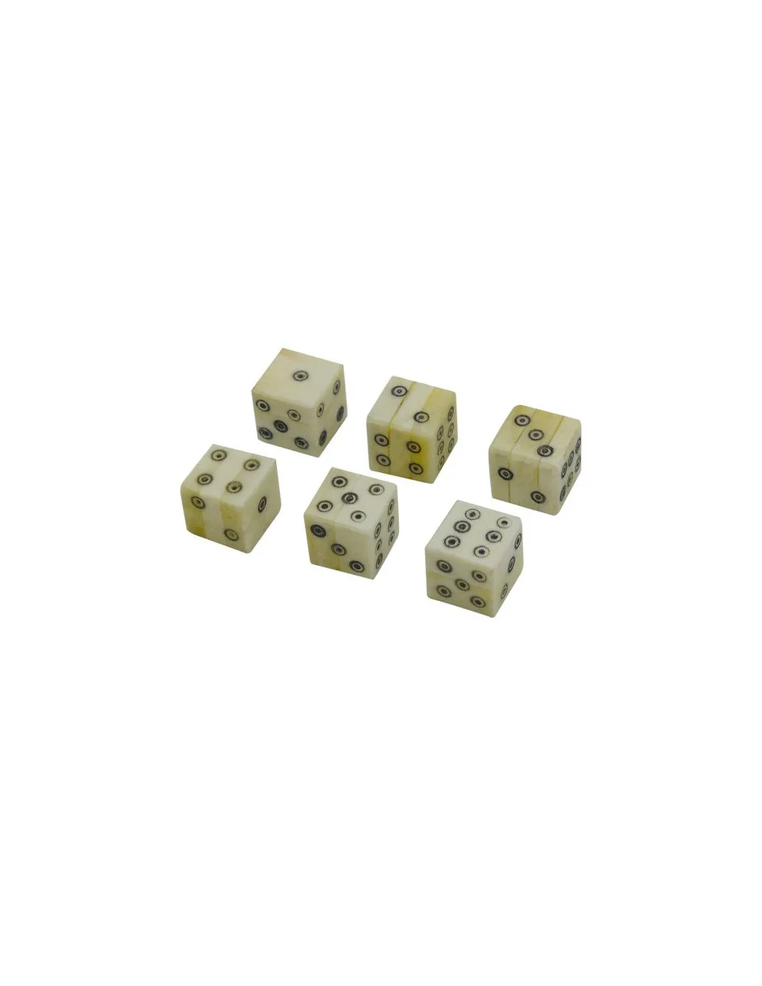 Juego de 6 dados de hueso con pepitas incrustadas