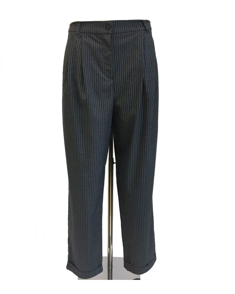 KAOS CO024  PANTALÓN PELO DE POLI VISCOSA CON RAYAS DE PEDRERÍA  GRIS