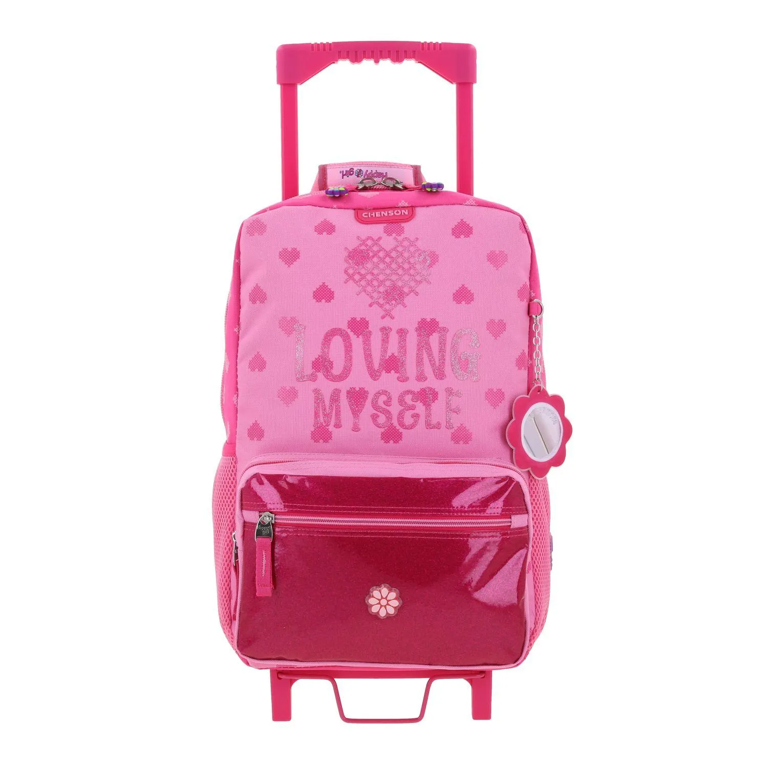 Kit Mochila Con Ruedas, Lonchera, Lapicera Y Morral Para Nia En Rosa Happy Girl By Chenson Flov