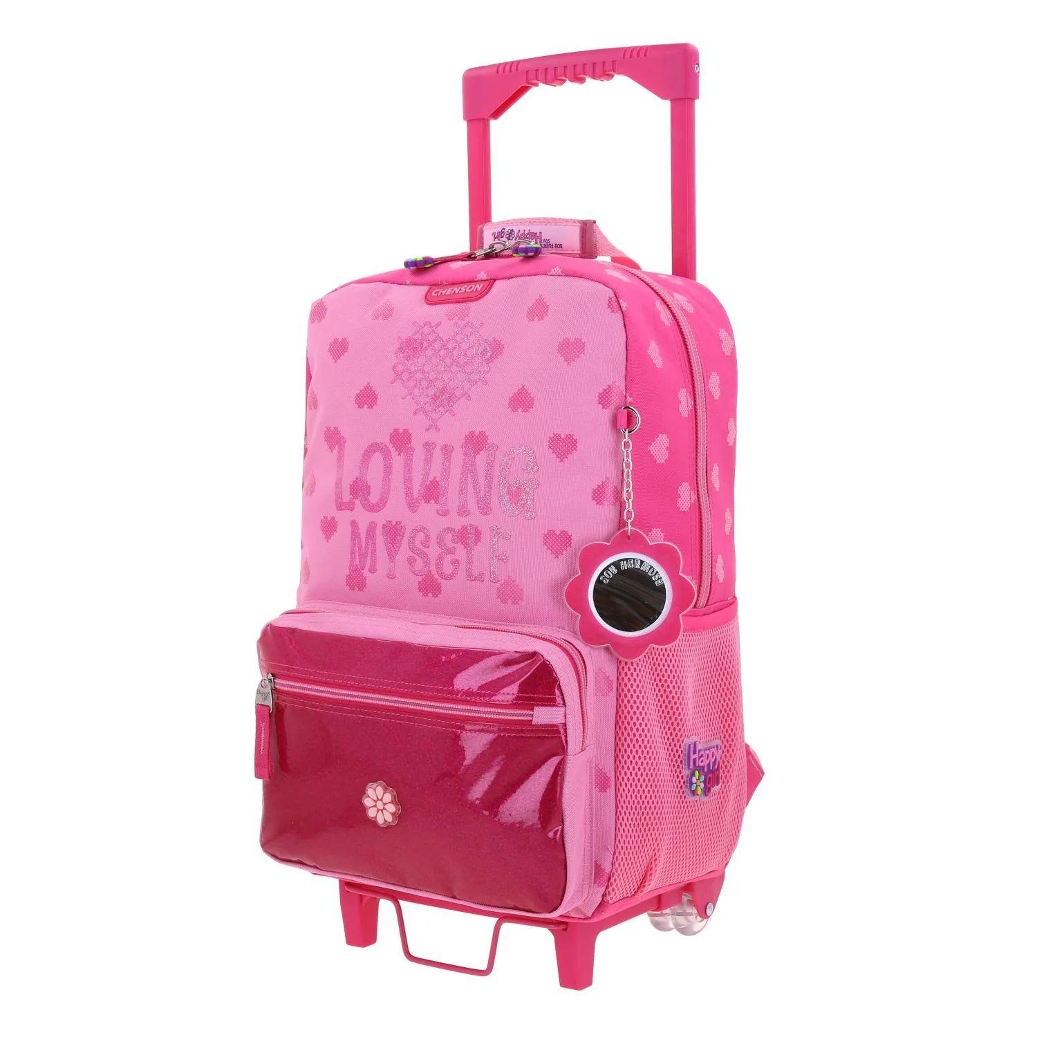 Kit Mochila Con Ruedas, Lonchera, Lapicera Y Morral Para Nia En Rosa Happy Girl By Chenson Flov