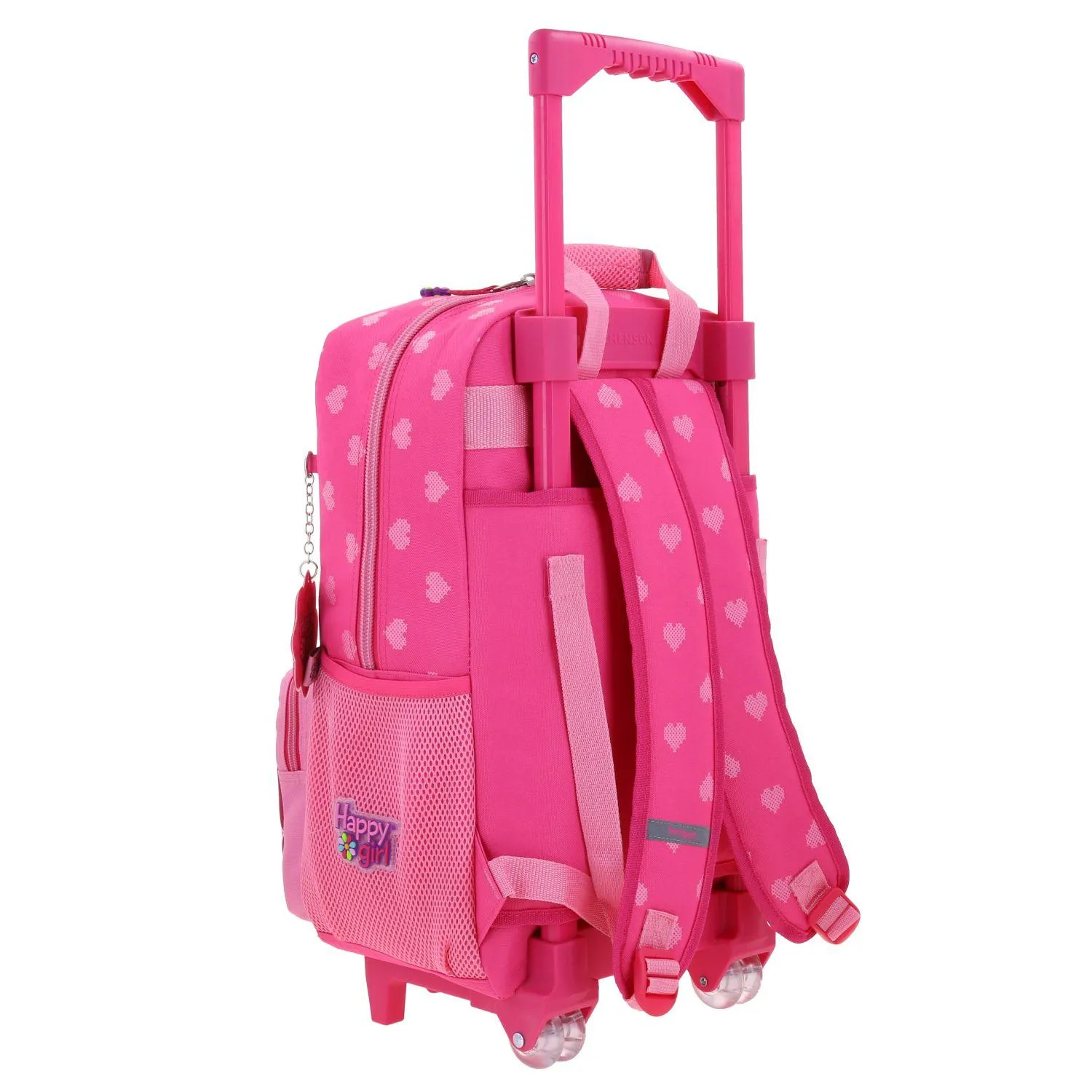 Kit Mochila Con Ruedas, Lonchera, Lapicera Y Morral Para Nia En Rosa Happy Girl By Chenson Flov