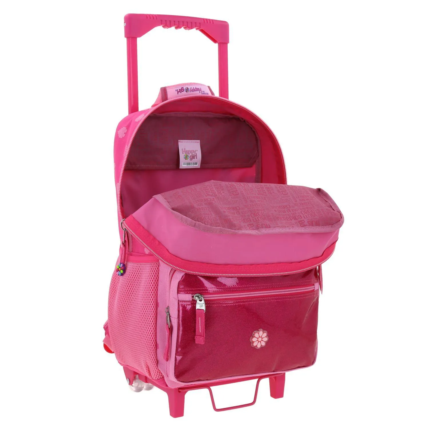 Kit Mochila Con Ruedas, Lonchera, Lapicera Y Morral Para Nia En Rosa Happy Girl By Chenson Flov