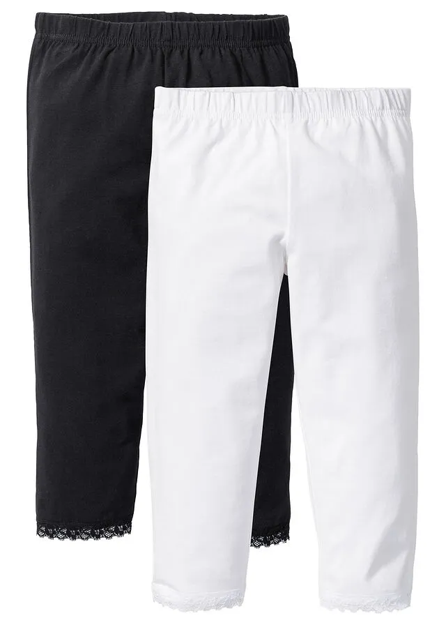 LEGGINGS CAPRI CON DOBLADILLO DE ENCAJE PARA NIñAS (2 UNIDADES) BLANCONEGRO