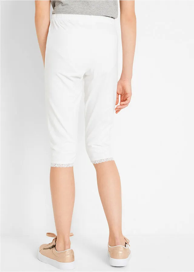LEGGINGS CAPRI CON DOBLADILLO DE ENCAJE PARA NIñAS (2 UNIDADES) BLANCONEGRO