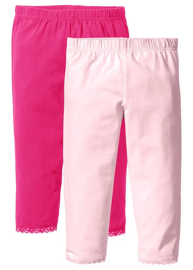 LEGGINGS CAPRI CON DOBLADILLO DE ENCAJE PARA NIñAS (2 UNIDADES) ROSA CLAROROSA