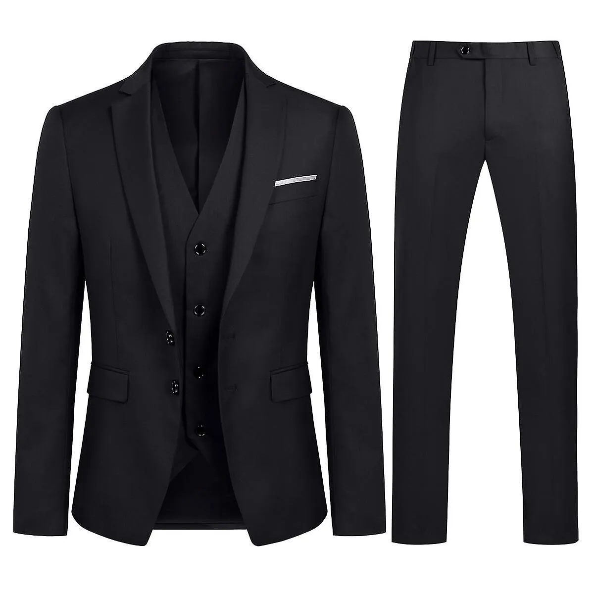 Mike Traje de 3 piezas para hombre Boda de negocios Color sólido Blazer ajustado y pantalones y chaleco