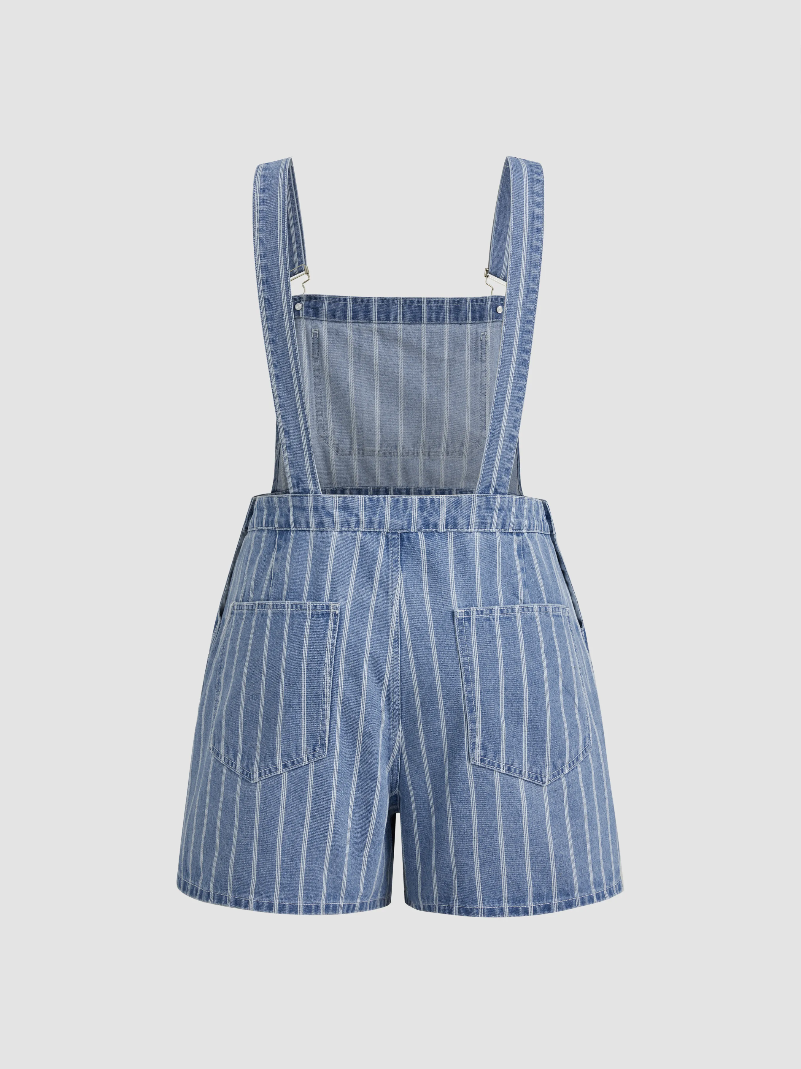Mono vaquero de cuello cuadrado con bolsillo a rayas Curvy