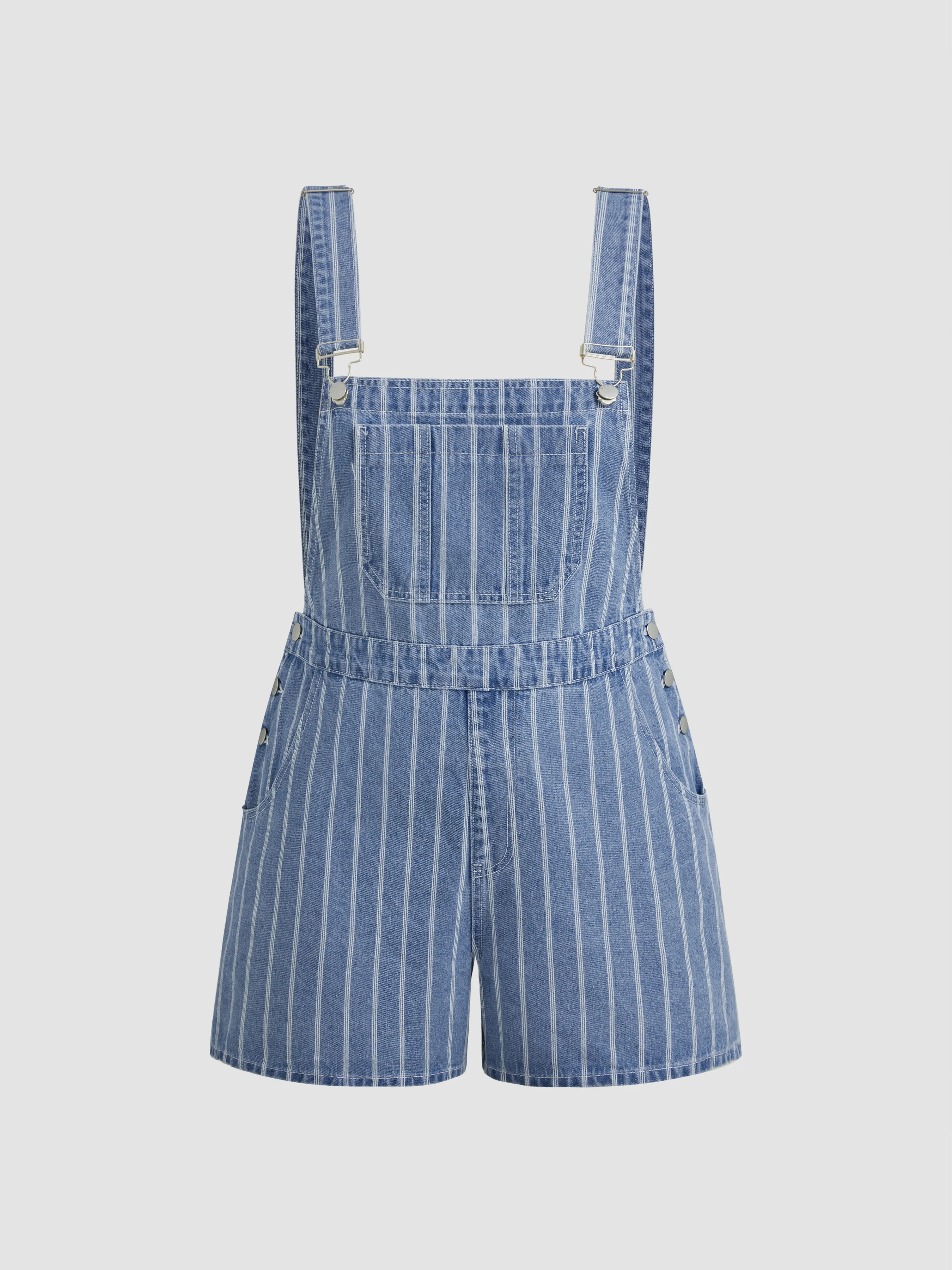 Mono vaquero de cuello cuadrado con bolsillo a rayas Curvy