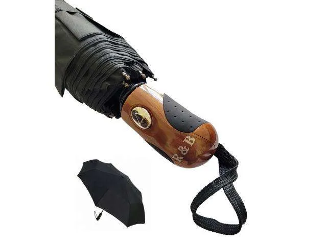 MáQUINA PLEGABLE AUTOMáTICA PARA PARAGUAS  NEGRO CON MANGO MARRóN