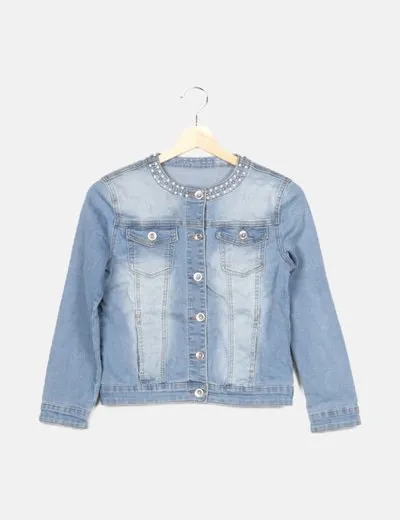NoName Chaqueta vaquera azul con abalorios
