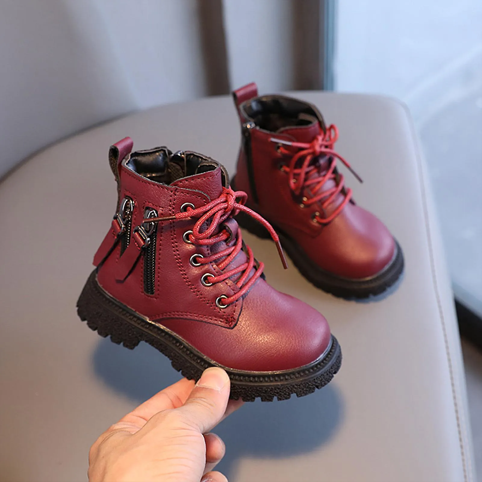 Otoño Niños Botines planos Estilo británico Cordones Botas cómodas Regalo para hija Niño estudiante
