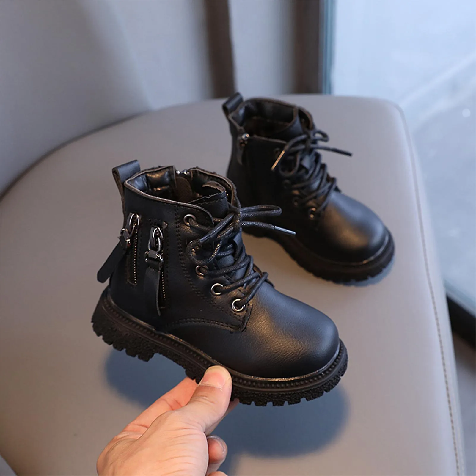 Otoño Niños Botines planos Estilo británico Cordones Botas cómodas Regalo para hija Niño estudiante
