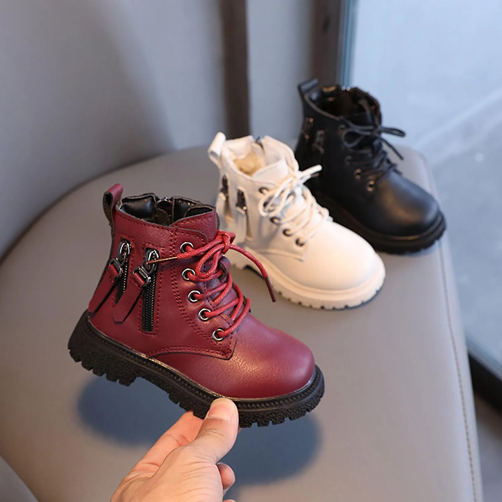 Otoño Niños Botines planos Estilo británico Cordones Botas cómodas Regalo para hija Niño estudiante