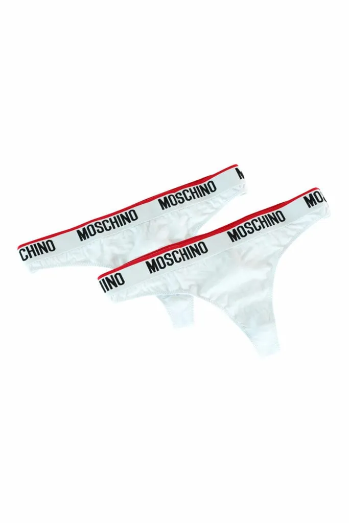 Pack de 2 tangas blancas con logo en cinta y linea roja