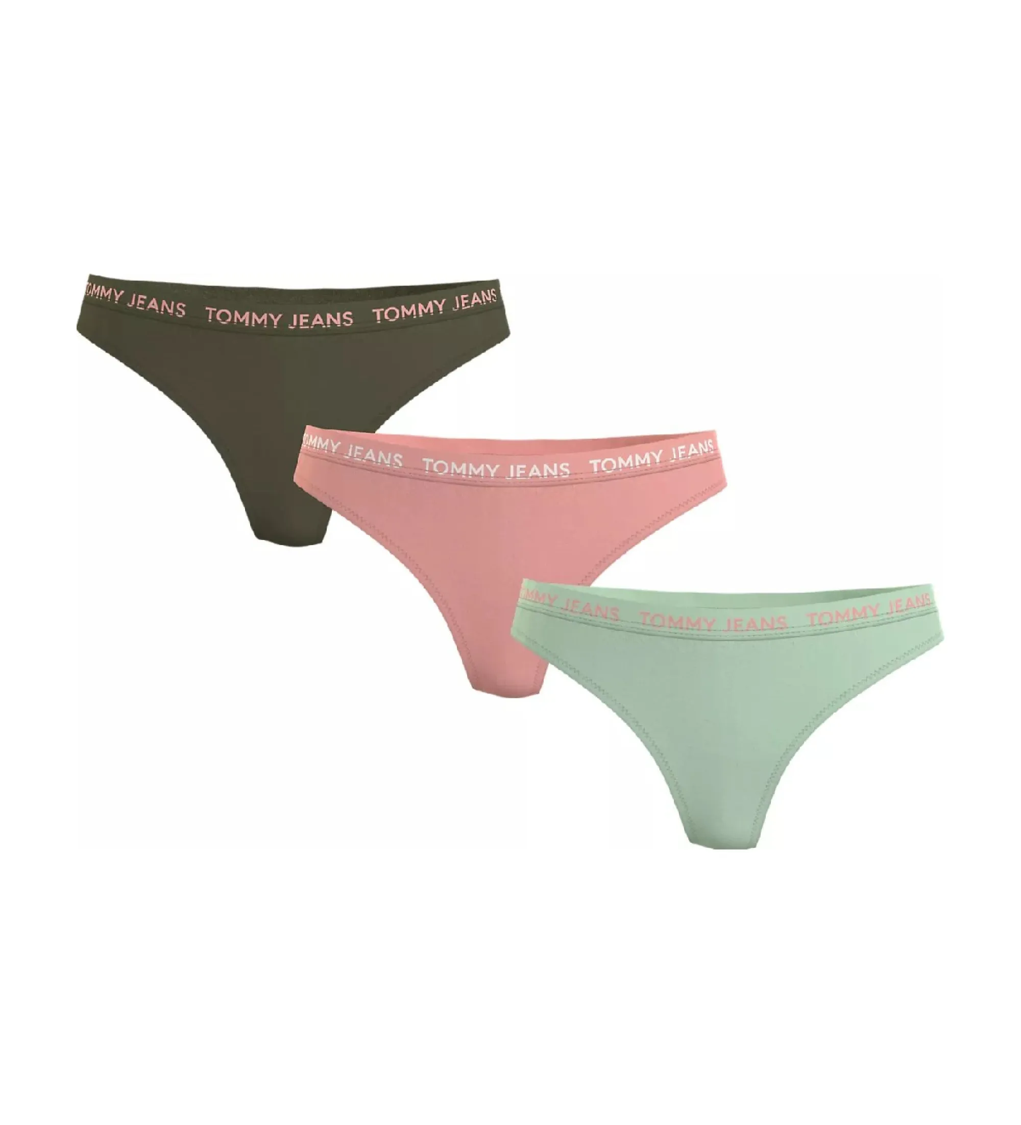 Pack de 3 tangas Essential de cintura alta rosa, verde,