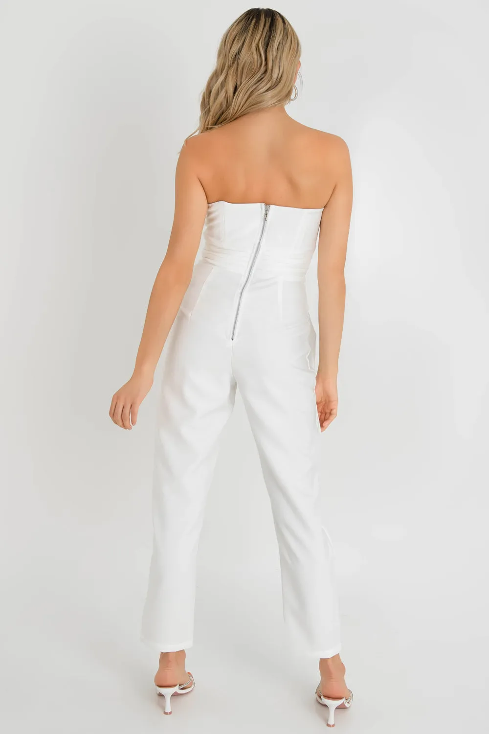 Palazzo de fit recto strapless con plisados cintura