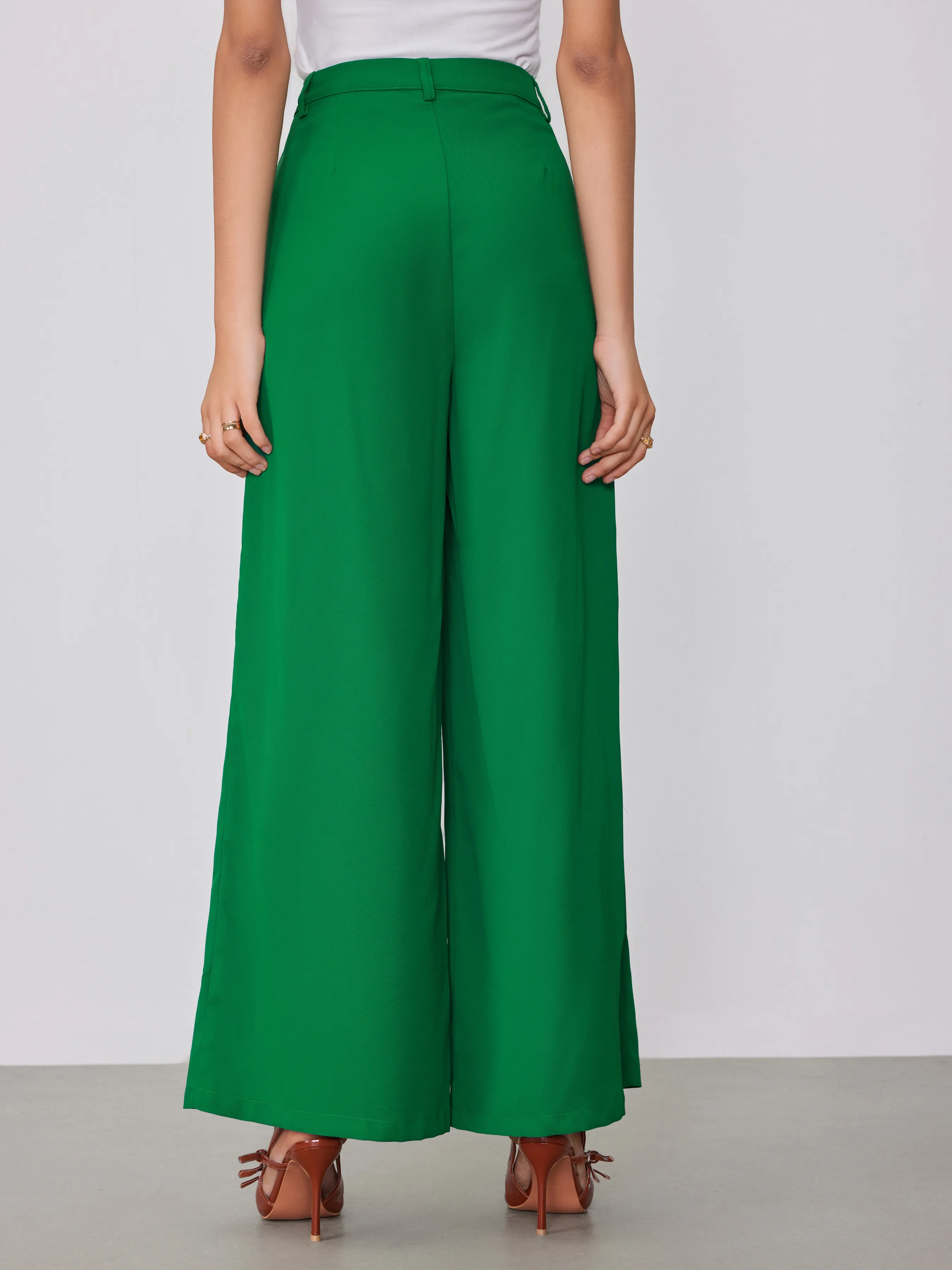  Pantalones de Pierna Ancha con Cremallera y Cintura Alta Sólidos