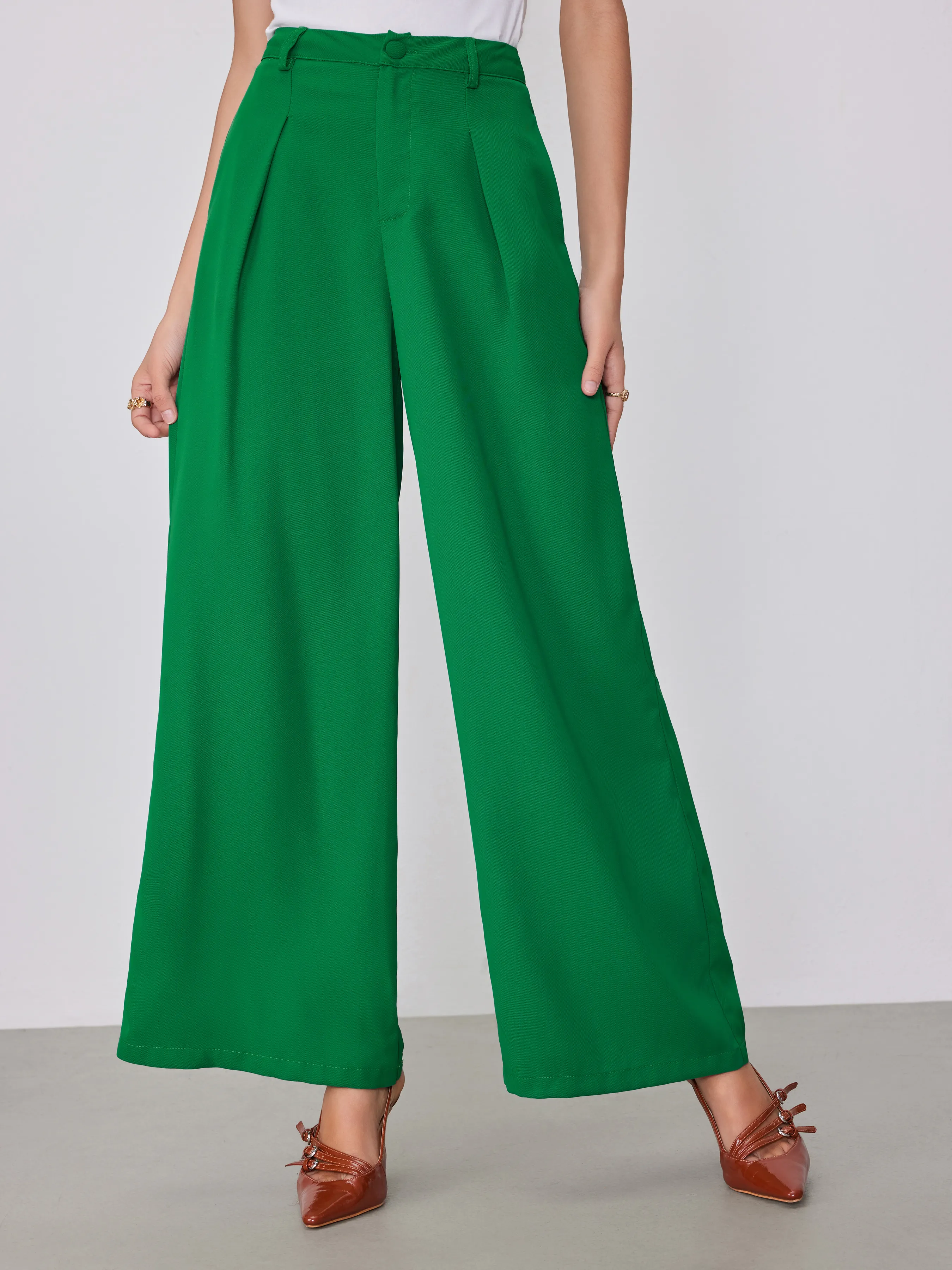  Pantalones de Pierna Ancha con Cremallera y Cintura Alta Sólidos