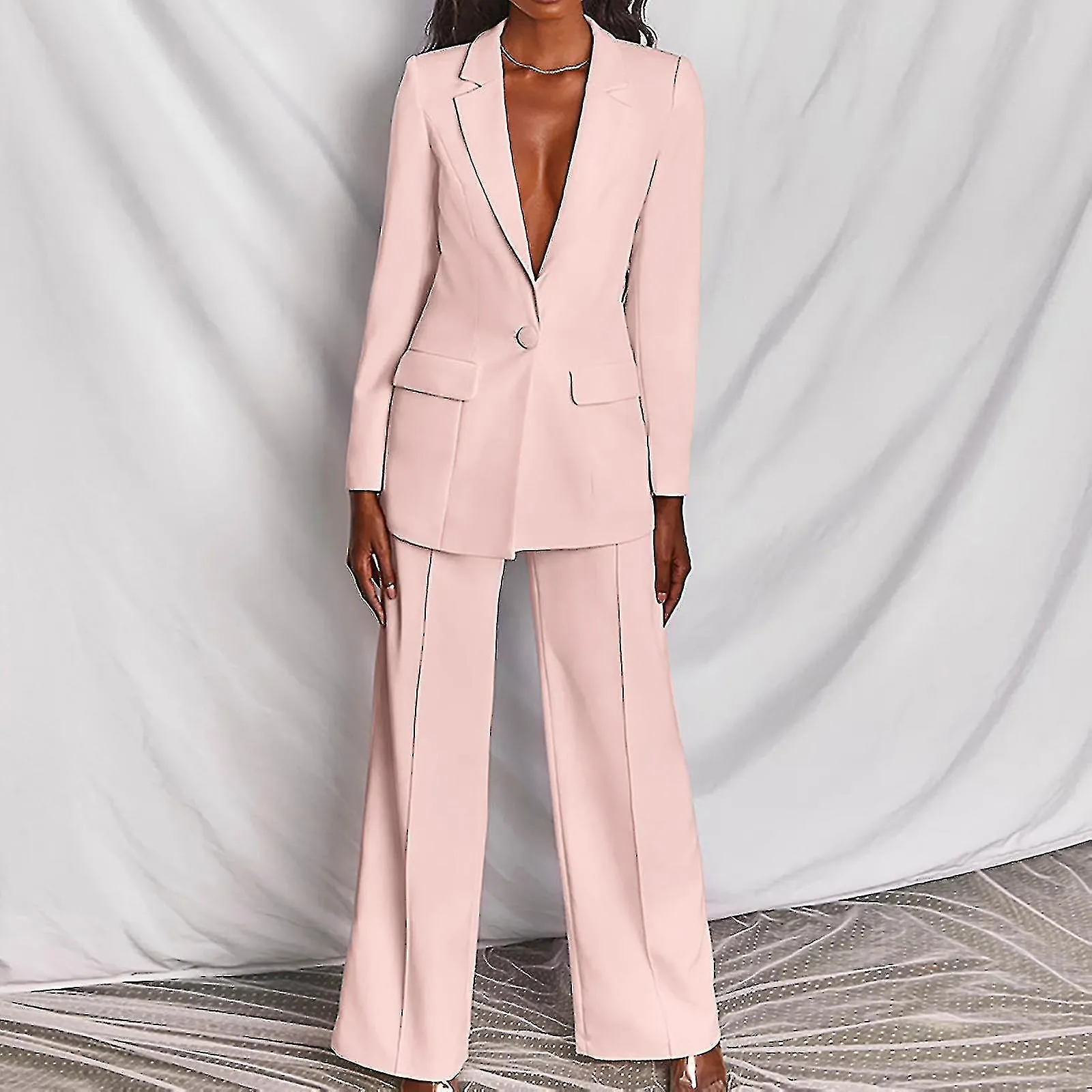 Pantalones de traje sólido de manga larga para mujer Casual Elegante Conjunto de trajes de negocios Traje de dos piezas Nzc