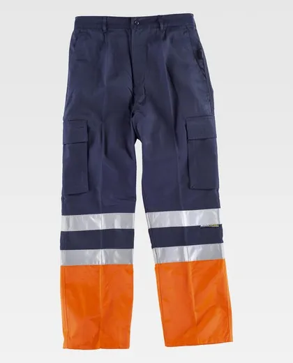 Pantalón bicolor con dos cintas de alta visibilidad Marino Naranja