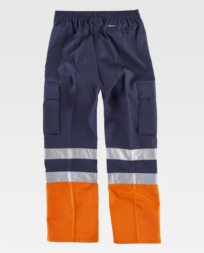 Pantalón bicolor con dos cintas de alta visibilidad Marino Naranja