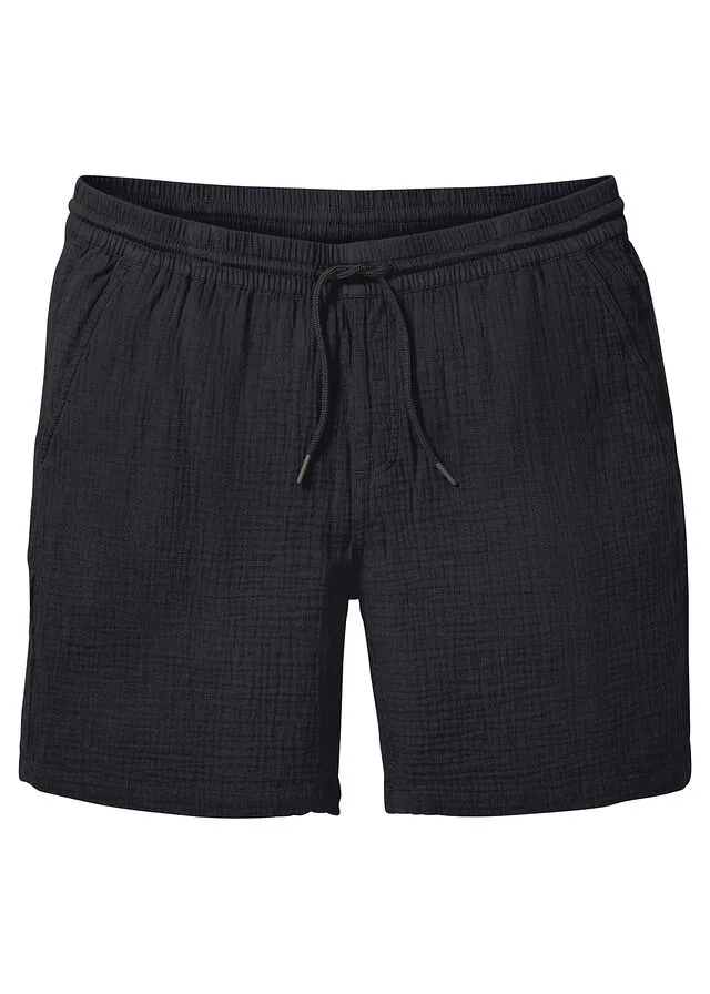 Pantalón corto de muselina con corte normal Negro