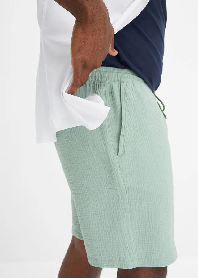 Pantalón corto de muselina con corte normal Negro