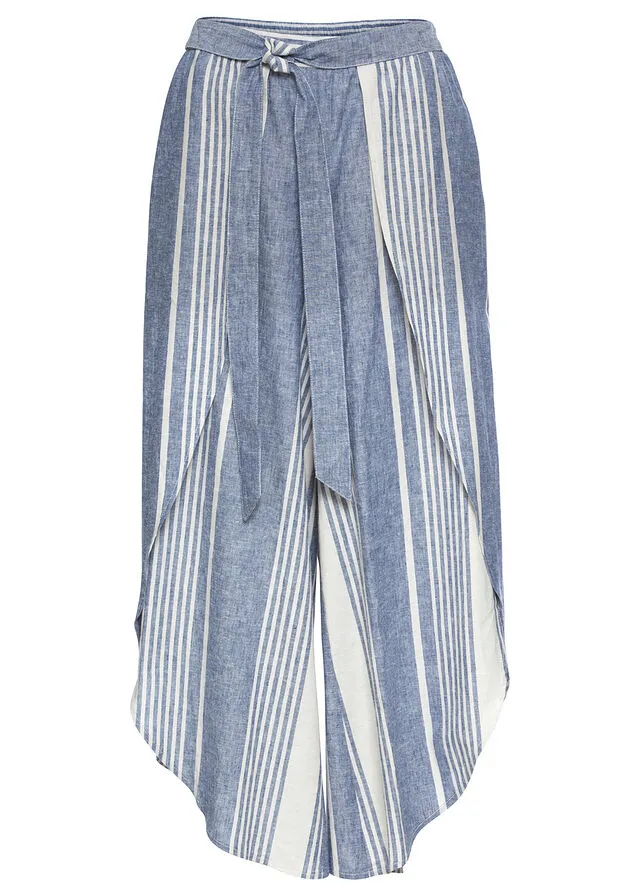 PANTALóN DE ESTILO PALAZZO DE RAYAS RAYAS EN AZULBLANCO A LO LARGO