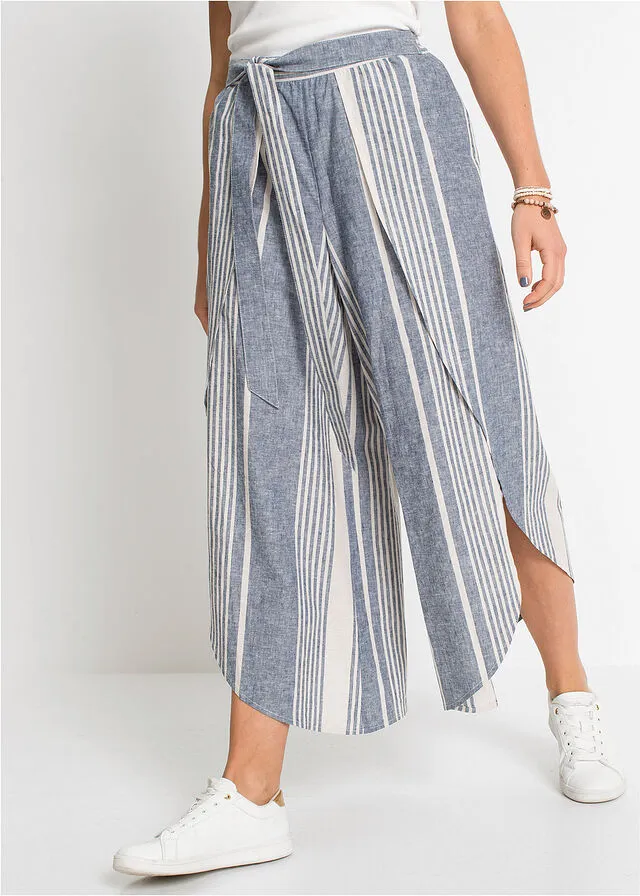 PANTALóN DE ESTILO PALAZZO DE RAYAS RAYAS EN AZULBLANCO A LO LARGO