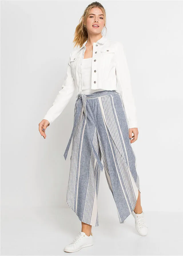 PANTALóN DE ESTILO PALAZZO DE RAYAS RAYAS EN AZULBLANCO A LO LARGO