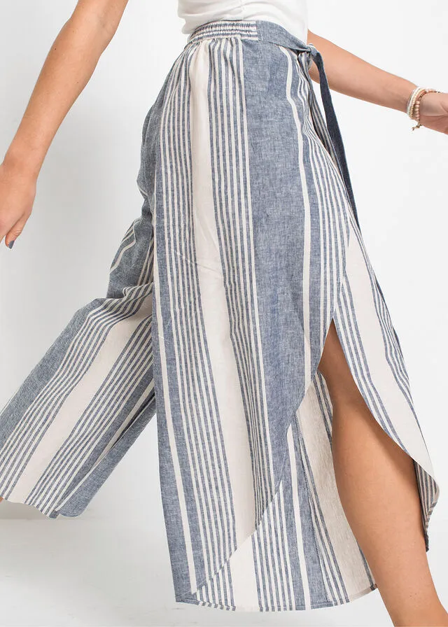 PANTALóN DE ESTILO PALAZZO DE RAYAS RAYAS EN AZULBLANCO A LO LARGO